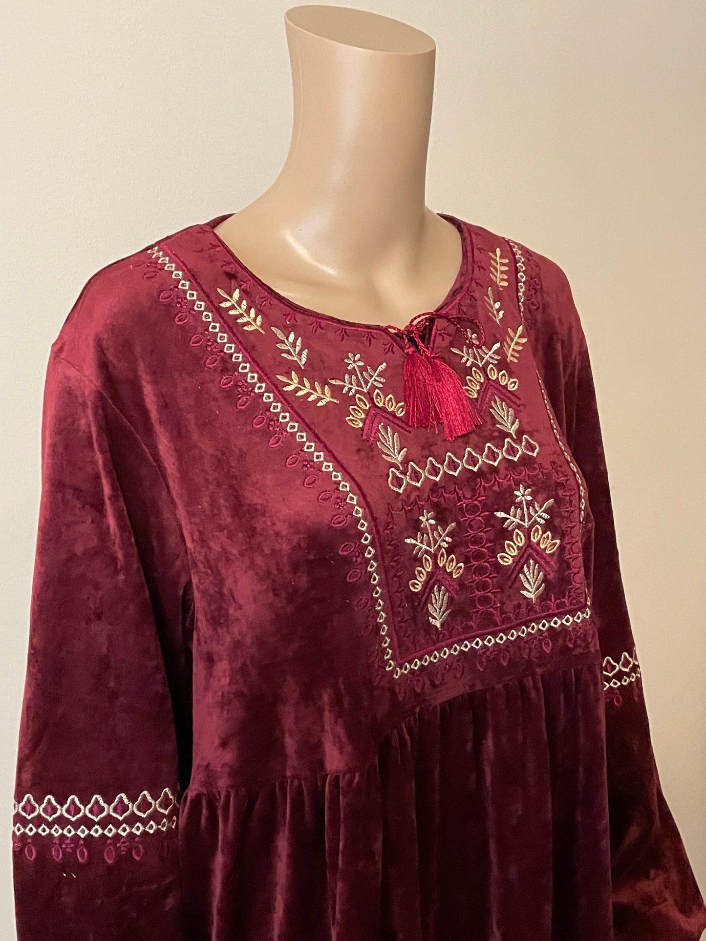 Burgundy Velvet Moroccan Dress