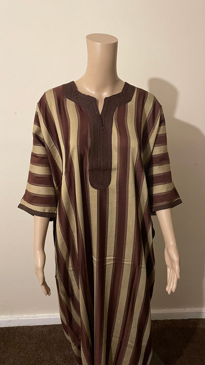 Striped Brown Men's Moroccan Thobe (Jabaddor)