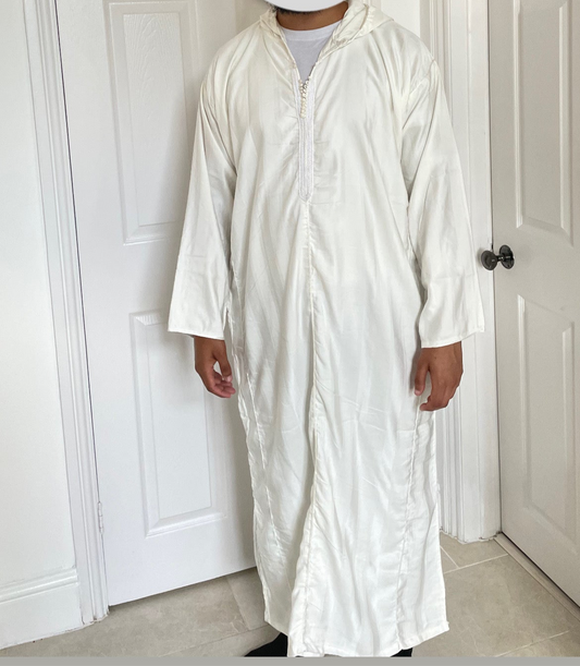 White Hooded Men's Moroccan Thobe (Jabaddor)