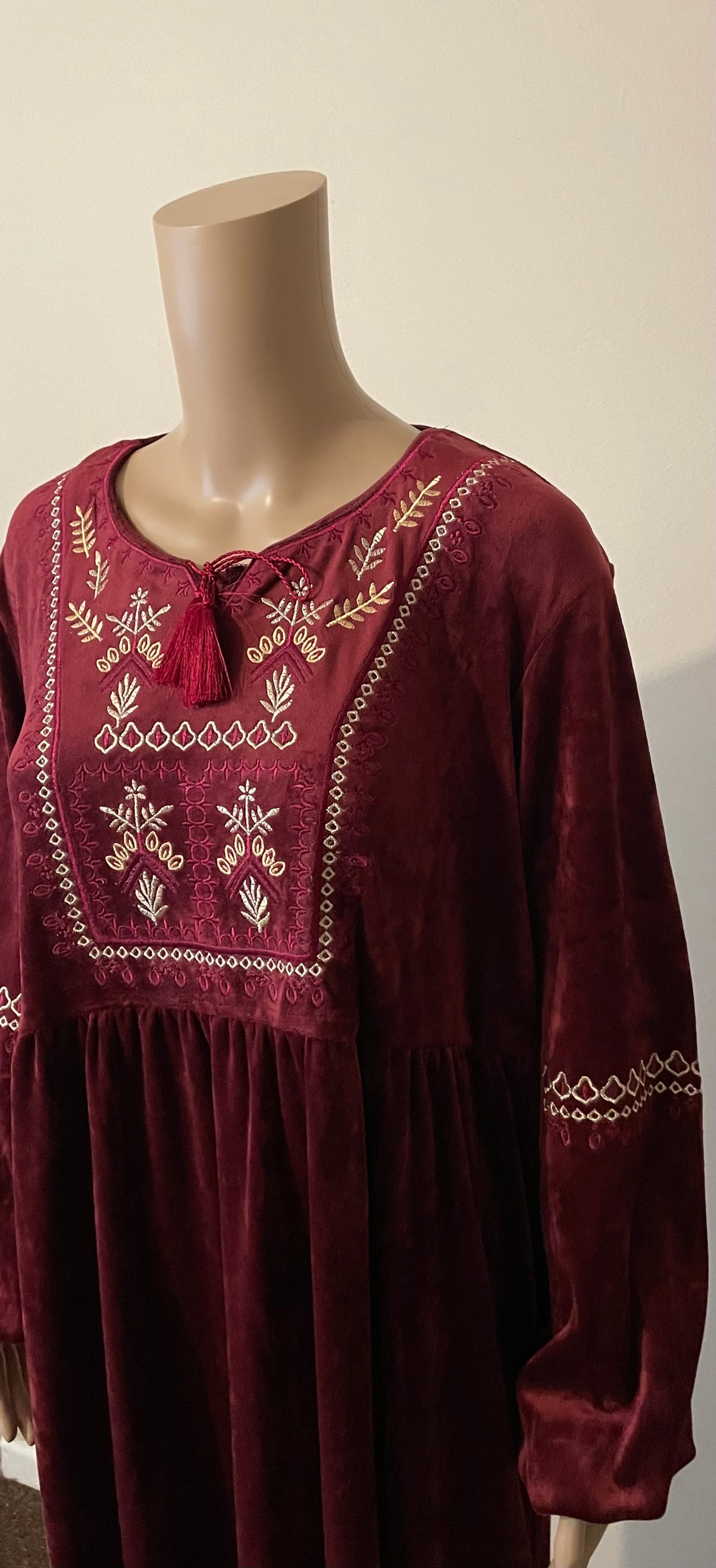 Burgundy Velvet Moroccan Dress