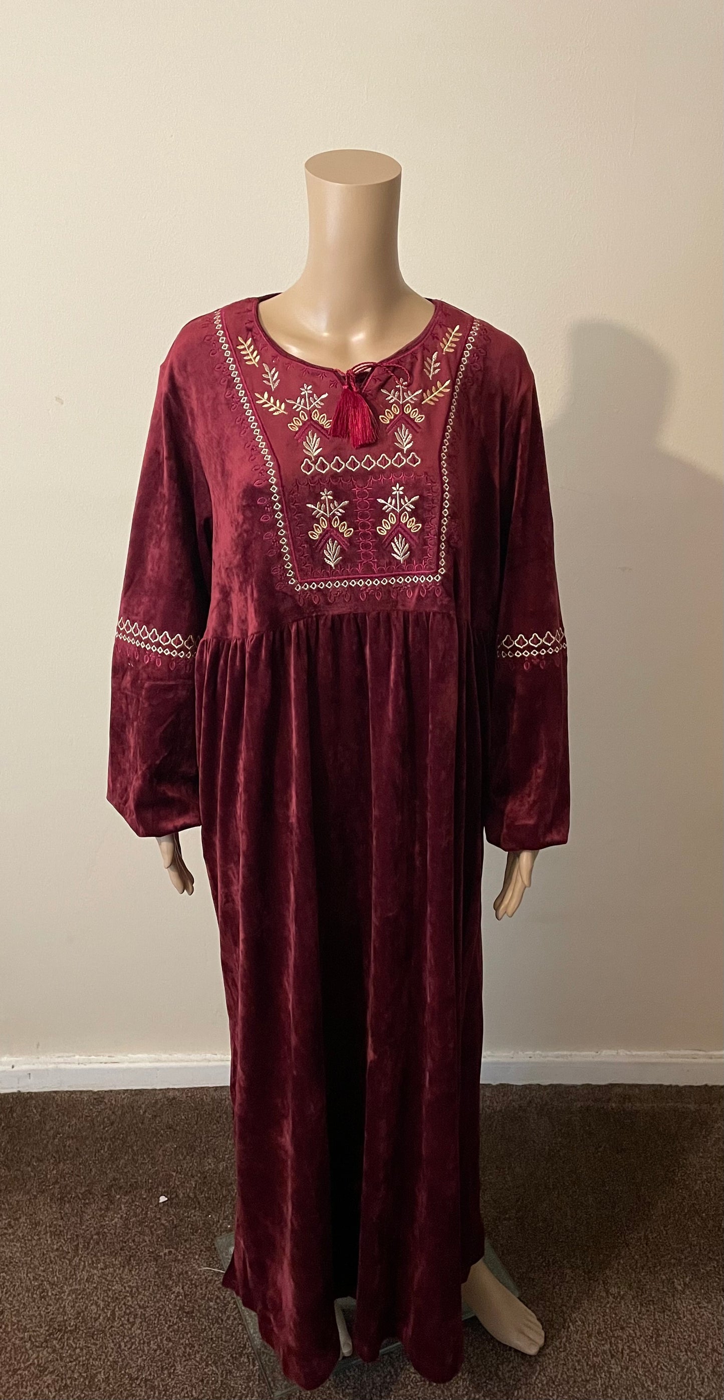 Burgundy Velvet Moroccan Dress