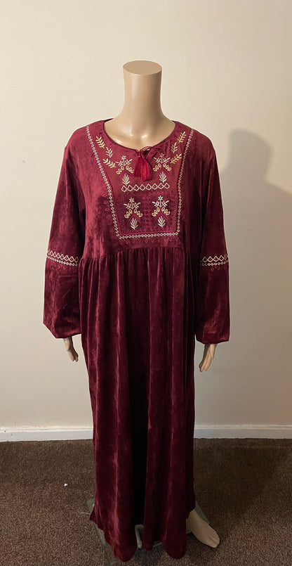 Burgundy Velvet Moroccan Dress